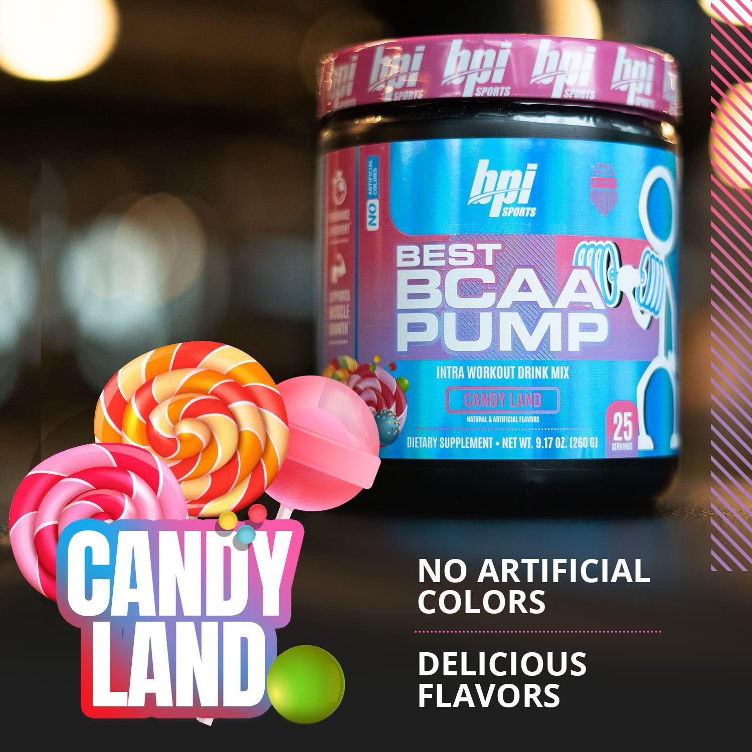 BPI Sports BPI Sports Best BCAA Pump - BCAA Powder Intra Workout Sports Drink with Branched Chain Amino Acids for Hydration & Recovery, for Men & Women - Candy Land - 25 Servings