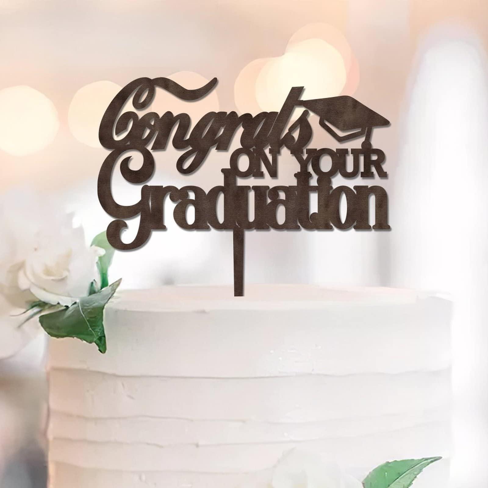 lutieger Grad Cake Toppers Congrats on Your Graduation For Congrats Graduation Cake Decorations Cake Toppers Graduation Cap Grad Gifts For Son/Daughter Brown Wood