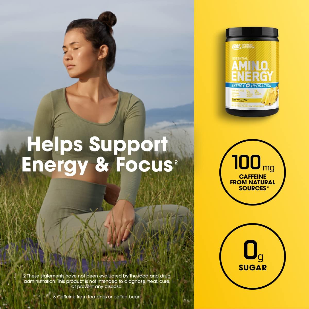 Optimum Nutrition Optimum Nutrition Amino Energy Powder Plus Hydration, with BCAA, Electrolytes, and Caffeine, Pineapple Twist, 30 Servings (Packaging May Vary)