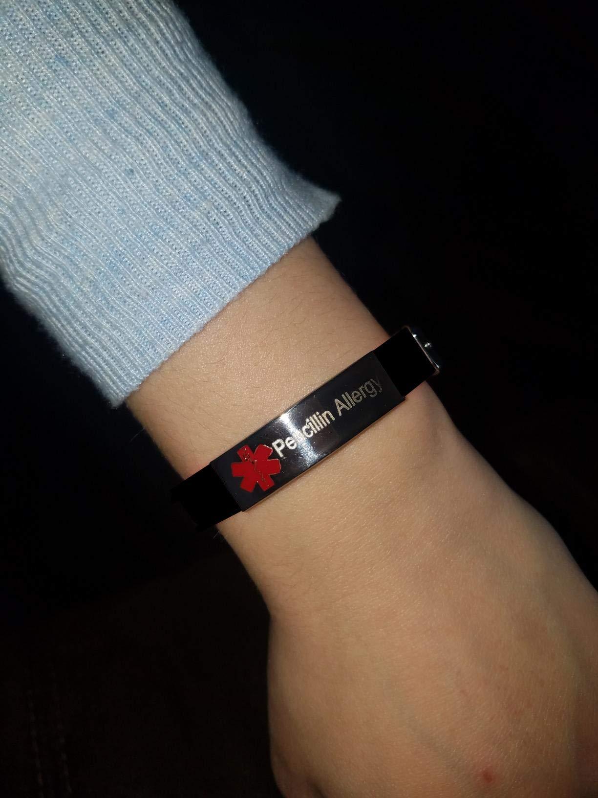 Sunling Sunling Custom Adjustable Silicon Medical Alert Food Allergy Awareness Bracelet for Women Men Kids,Free Engraving,Daily Life Emergency Saver for Son,Daughter,Parents