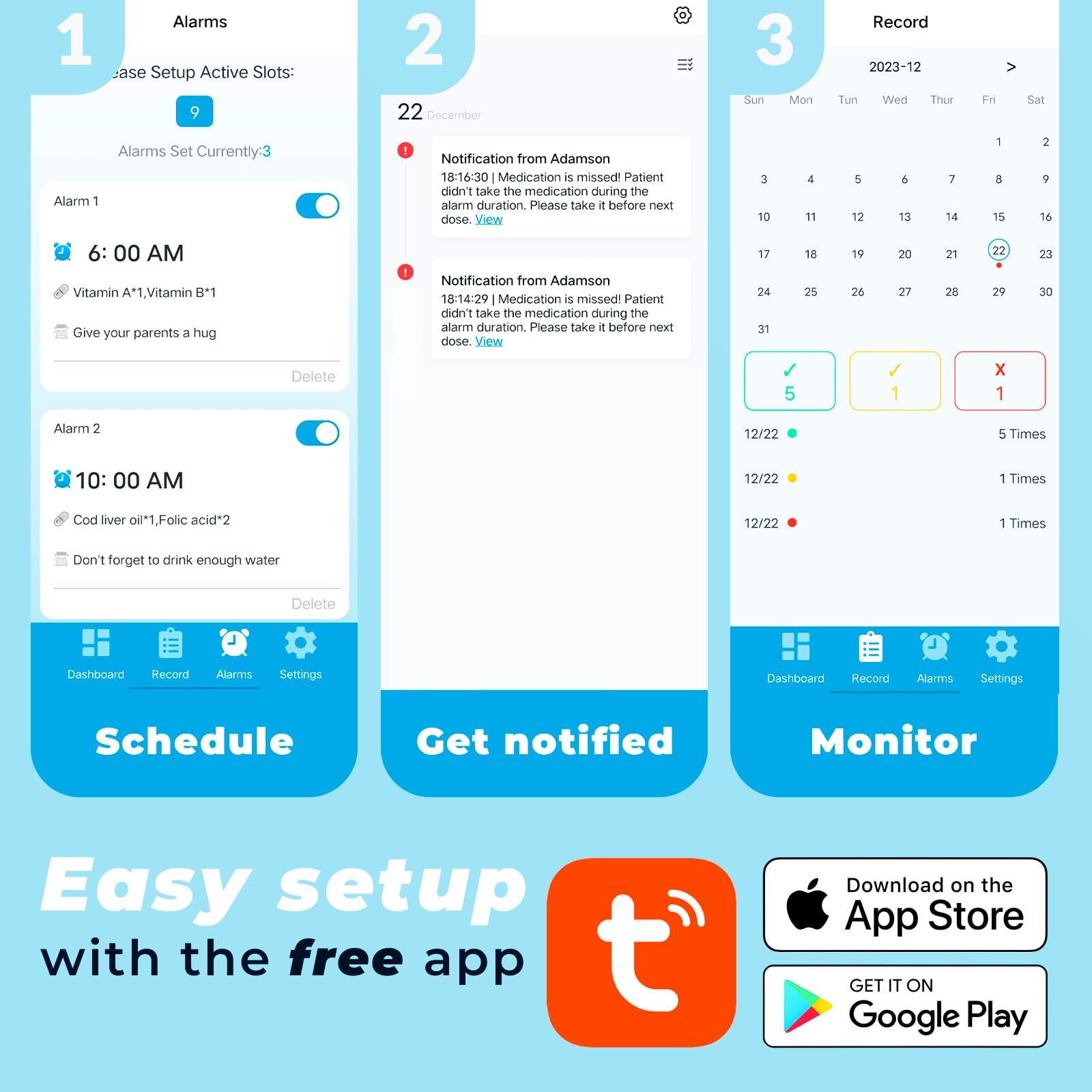 Adamson Adamson TimelyMed Smart Pill Dispenser Machine with Alarm + WIFI App Monitoring + NEW 2024 + 28 Day Medicine Dispenser + Automatic Pill Dispenser for Elderly with Alarm & Alzheimers Care + Lock Key
