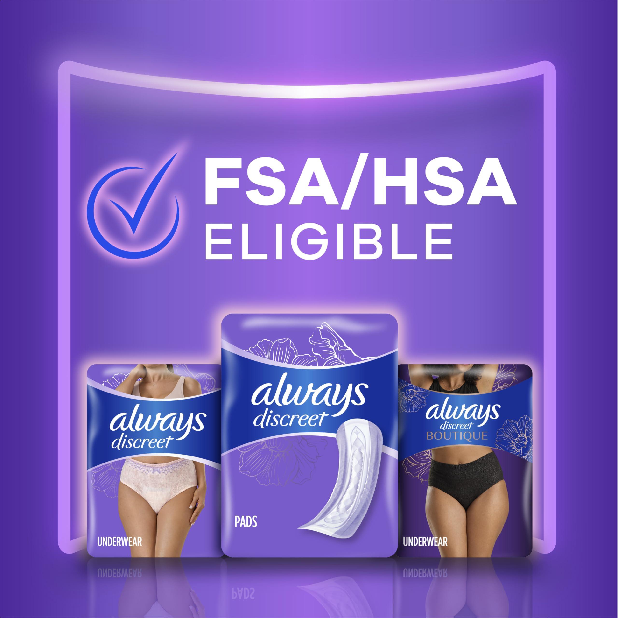 Always Discreet Always Discreet Adult Incontinence Pads for Women, Extra Heavy Absorbency, Long Length, Postpartum Pads, 112 CT