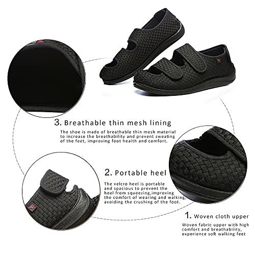 ZJING ZJING Diabetic Recovery Slippers for Men, Adjustable Orthopedic Wide Width Walking Shoes for Arthritis Edema Swollen Feet Elderly Men, Heel and Foot Pain Relief,Black,7.5