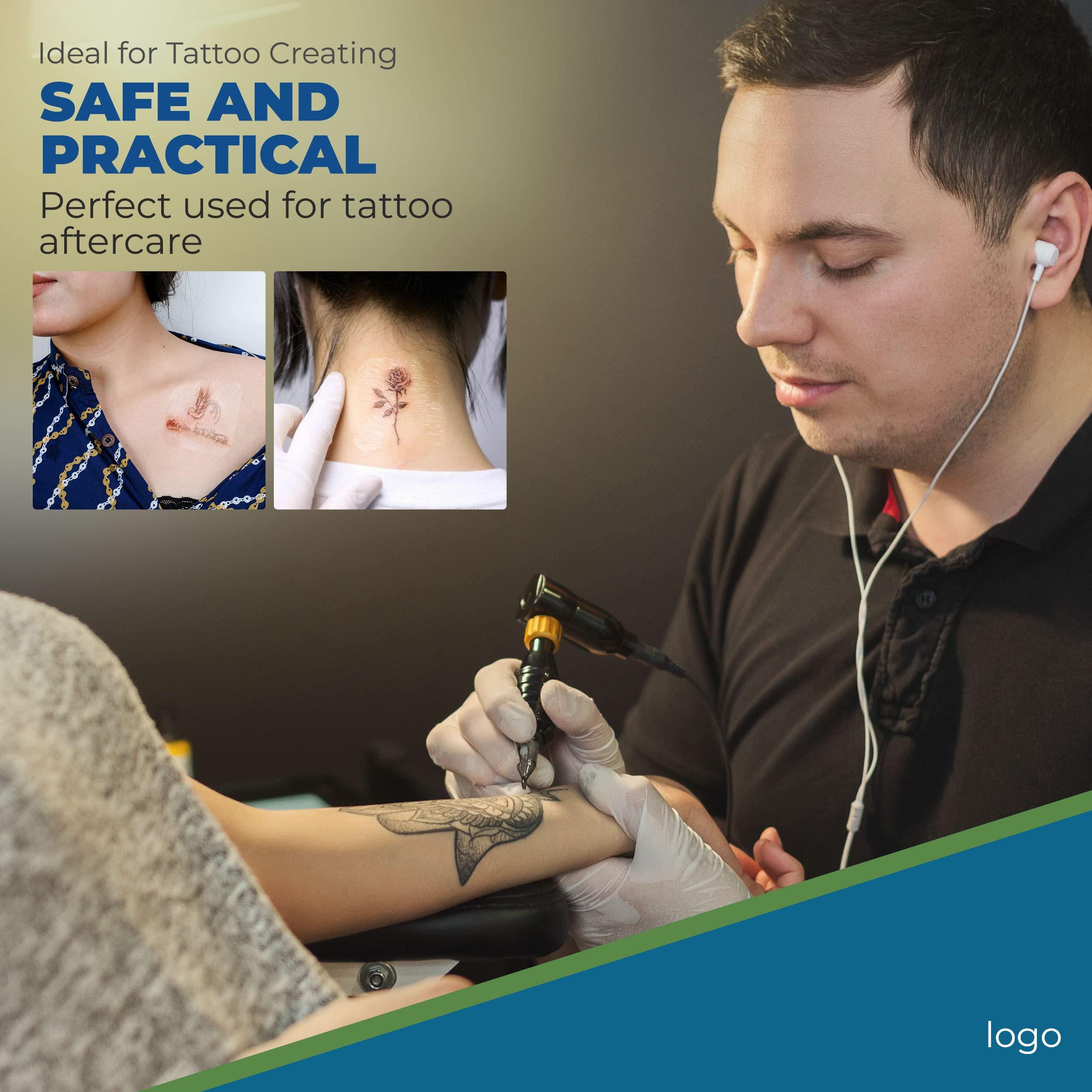 Sanitized Care Premium Transparent Film Dressing, 4\" x 4.75\" Pack of 50 Waterproof Wound Bandage for Post Surgical Shower or IV Shield, Clear Tattoo Aftercare Bandage & Adhesive Patches