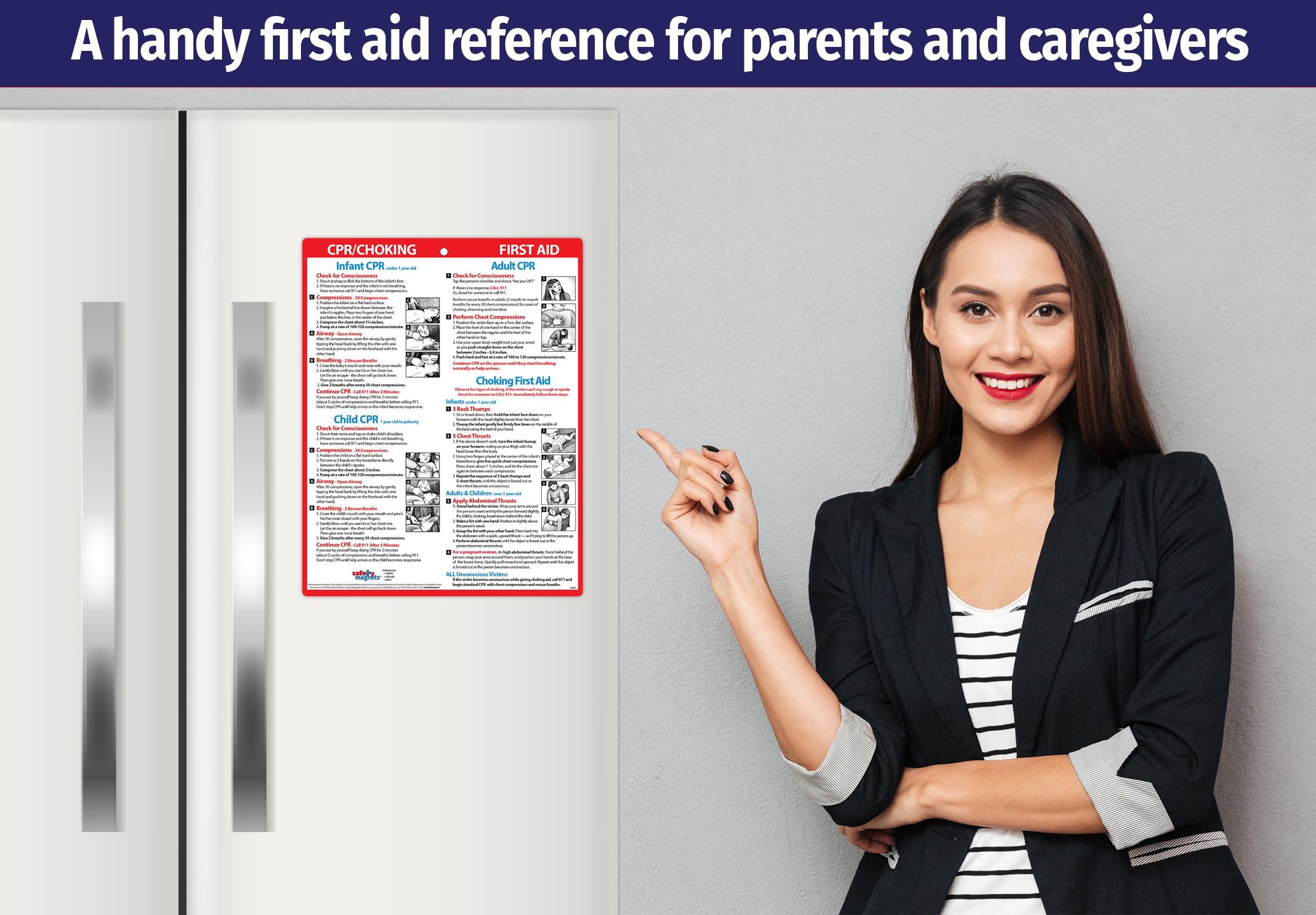 Safety Magnets CPR & Choking First Aid Magnet  Emergency Instructions for Babies, Children, & Adults  Laminated Heimlich Maneuver Chart with Magnetic Back  8.5 x 11 Inches