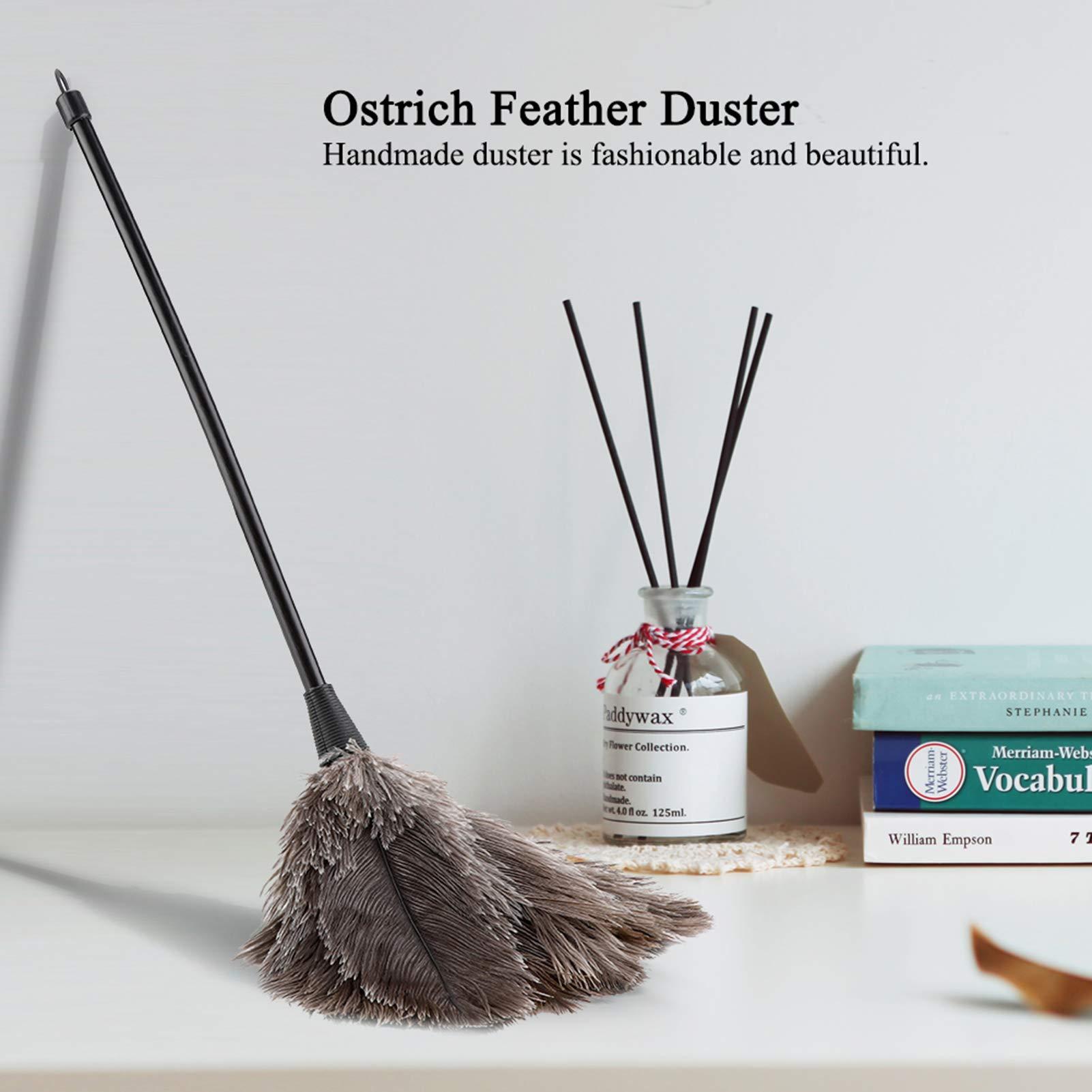 QiaNgshuAikj 34cm Premium Quality Genuine Ostrich Feather Duster – Attracts Dust Particles - Thick Soft Feathers - Durable Ergonomic Wooden Handle – Easy Efficient Dusting