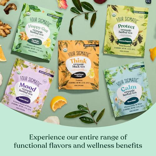 Four Sigmatic Four Sigmatic Happy Gut Organic Herbal Tea | Organic Lemon Ginger with Probiotics & Turkey Tail Mushroom | Instant Digestive Tea | Vegan, Gluten-Free | Lemon Ginger, 24 Servings