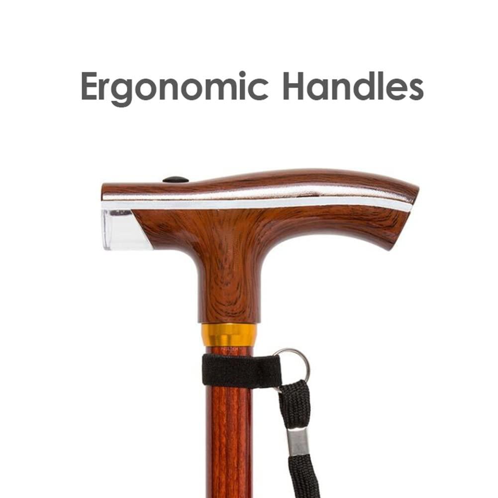 HEBEHO HEBEHO Quad Cane for Elderly, Adjustable Cane with LED Light, Aluminum Walking Cane for Men, Women, 360 Swivel Pivot Tip, Heavy Duty Walking Stick with Wrist Strap (Color : Brown)