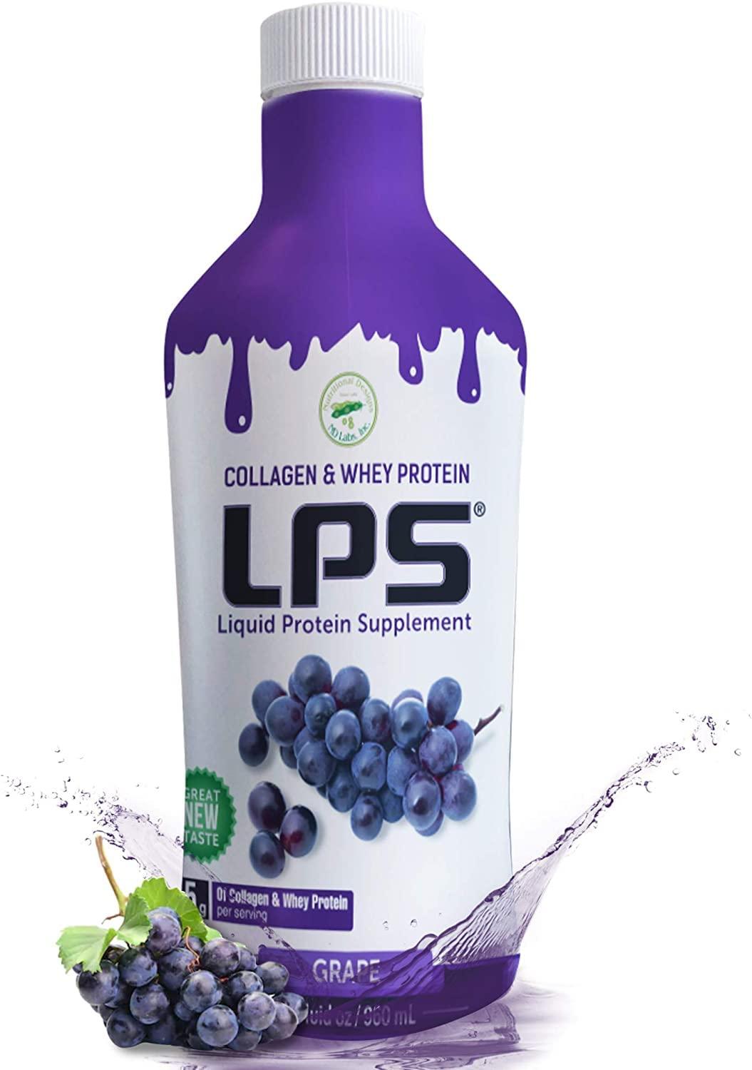 Nutritional Designs Nutritional Designs Sugar-Free Liquid Collagen & Whey Protein Supplement - Non-GMO Drink - Promotes Healthy Skin & Hair for Men & Women (Grape, Standard Care) Pack of 6