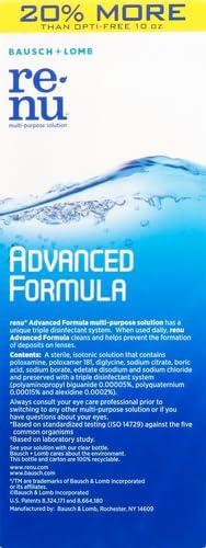 Renu Renu Contact Lens Solution Multipurpose Disinfectant, Advanced Formula Lens Cleaner, Cleans & Moisturizes Soft & Silicon Hydrogel Lenses, 12 Fl Oz