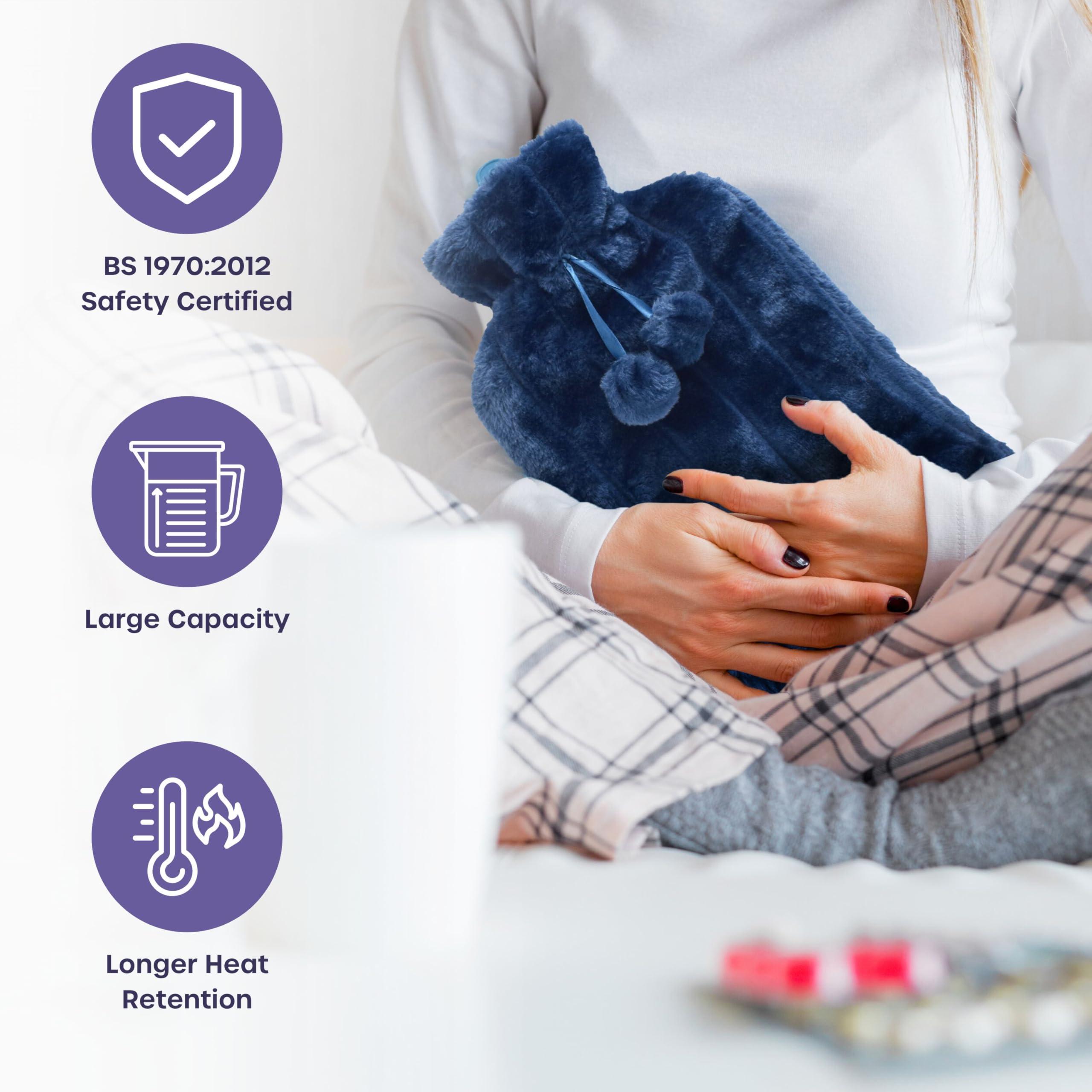 volila XXX-Large Hot Water Bottle with Cover - 3.5L Blue Hot Water Bag for Pain Relief - 118Fl Oz Extra Large Washable Soft Faux Fur, Big Hot Water Pack for Sore Muscles, Period Cramps, Hot and Cold Compress