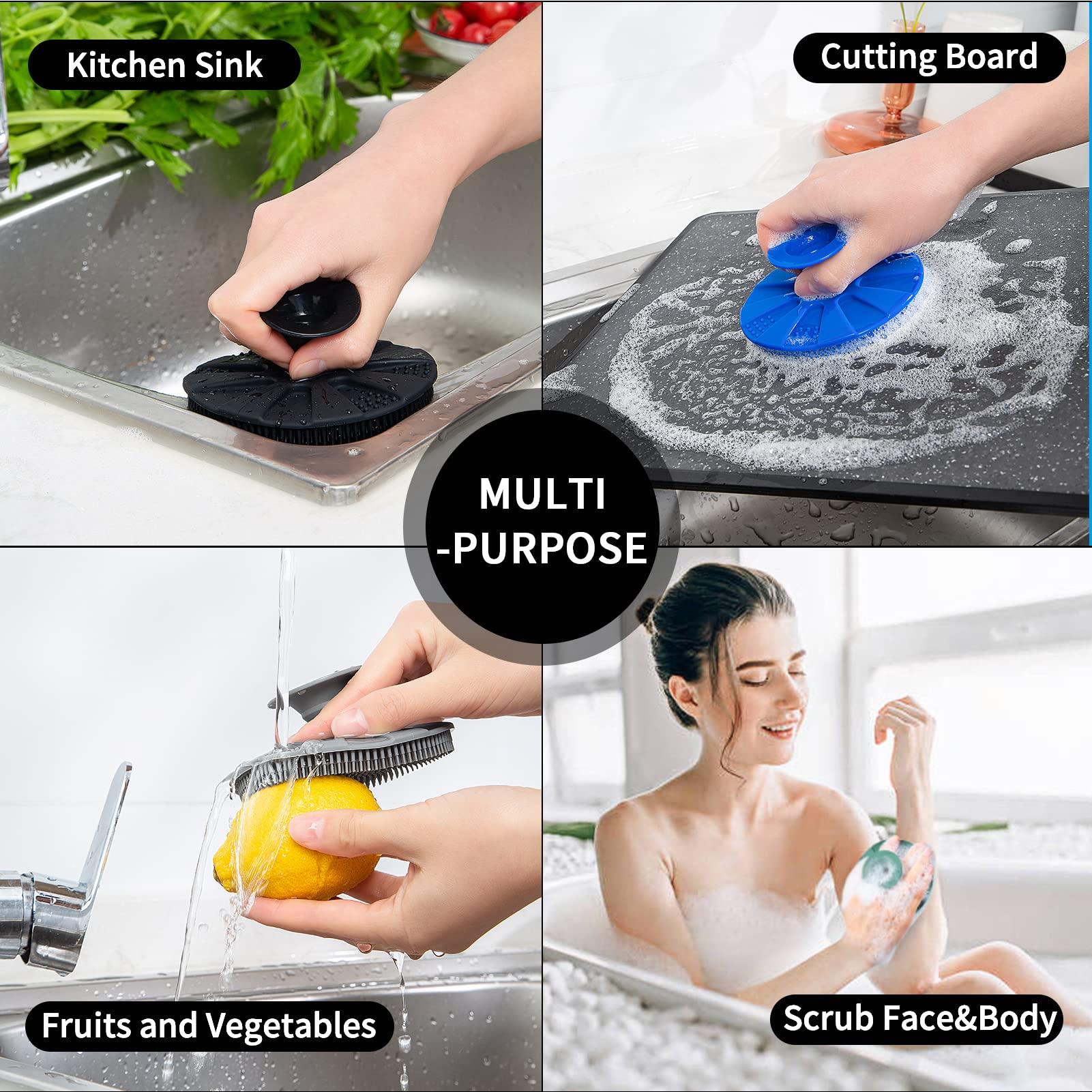 BEAUTAIL Silicone Sponge, BEAUTAIL Non-Scratch Scrub Sponges for Washing Dishes, Kitchen Fruit Vegetable Cleaning Brush, Long Lasting and Reusable Dishwashing Scrubber, Suction Up Hang Designed, 1 Pack, Black