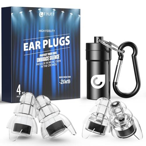 Reure Reure High Fidelity Concert Ear Plugs, Noise Cancelling Silicone Ear Plugs 2 Pairs Great for Concerts Loud Music, Musicians, Motorcycles, Airplanes, Raves, Hearing Protection -20 dB