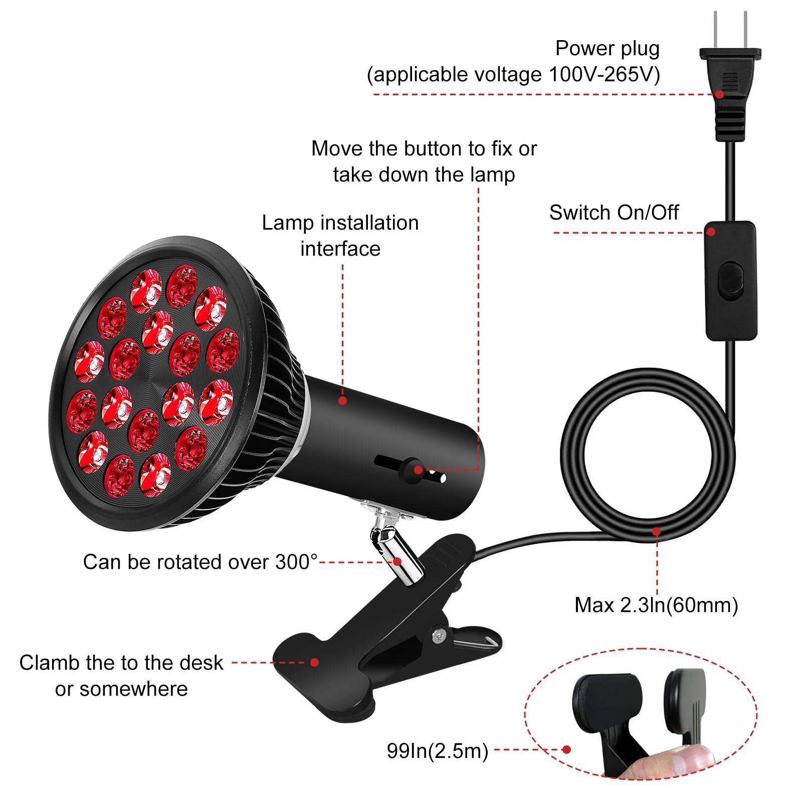 aswaysun Red Light Therapy Bulb with Adjustable Socket Clamp, 18 LEDs Red Light Therapy with Lamp Holder for Body and Face with 660nm Red and 850nm Infrared Light Therapy Device for Skin Care Pain Relief