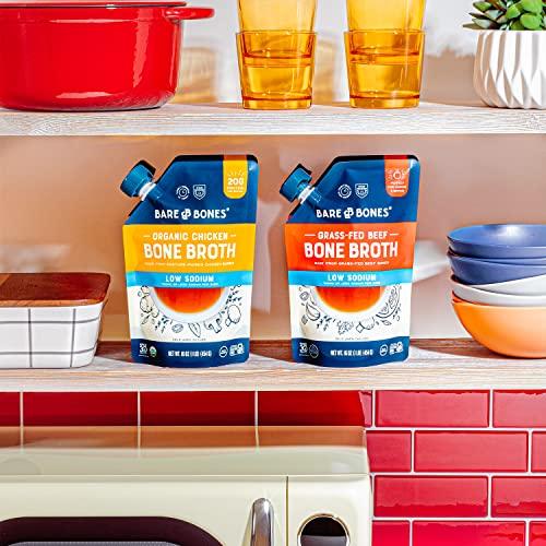 Bare Bones Bare Bones Low Sodium Chicken Bone Broth for Cooking and Sipping, 16 oz, Pack of 2, Organic, Protein and Collagen Rich, Keto Friendly, Less than 125mg of Sodium Per Cup