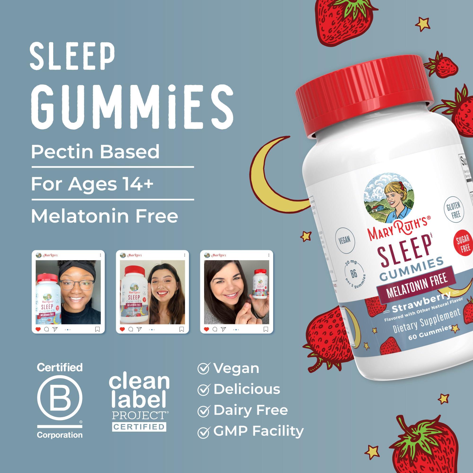 MaryRuth Organics MaryRuth Organics Sleep Gummies | Sugar Free | NO Melatonin | L Theanine | Lemon Balm Leaf | Chamomile | Vitamin B6 | Relaxation & Sleep Support | Stress Relief | Vegan | Gluten Free | 60 Count