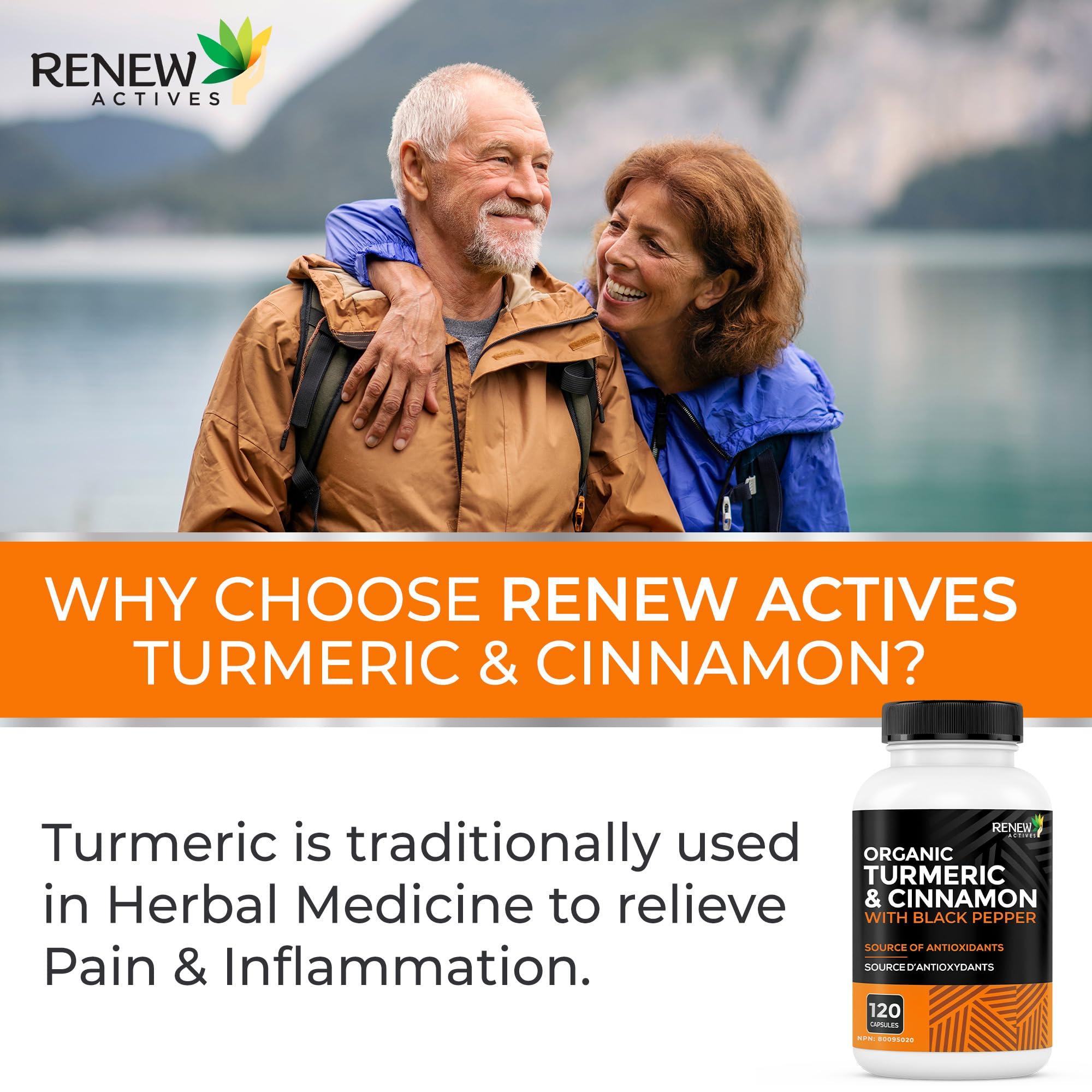 Renew Actives Renew Actives Organic Turmeric & Cinnamon Capsules - with Curcumin & BioPerine Black Pepper for Enhanced Absorption - Promotes Metabolism, Joint Health & Digestion - 120 Capsules