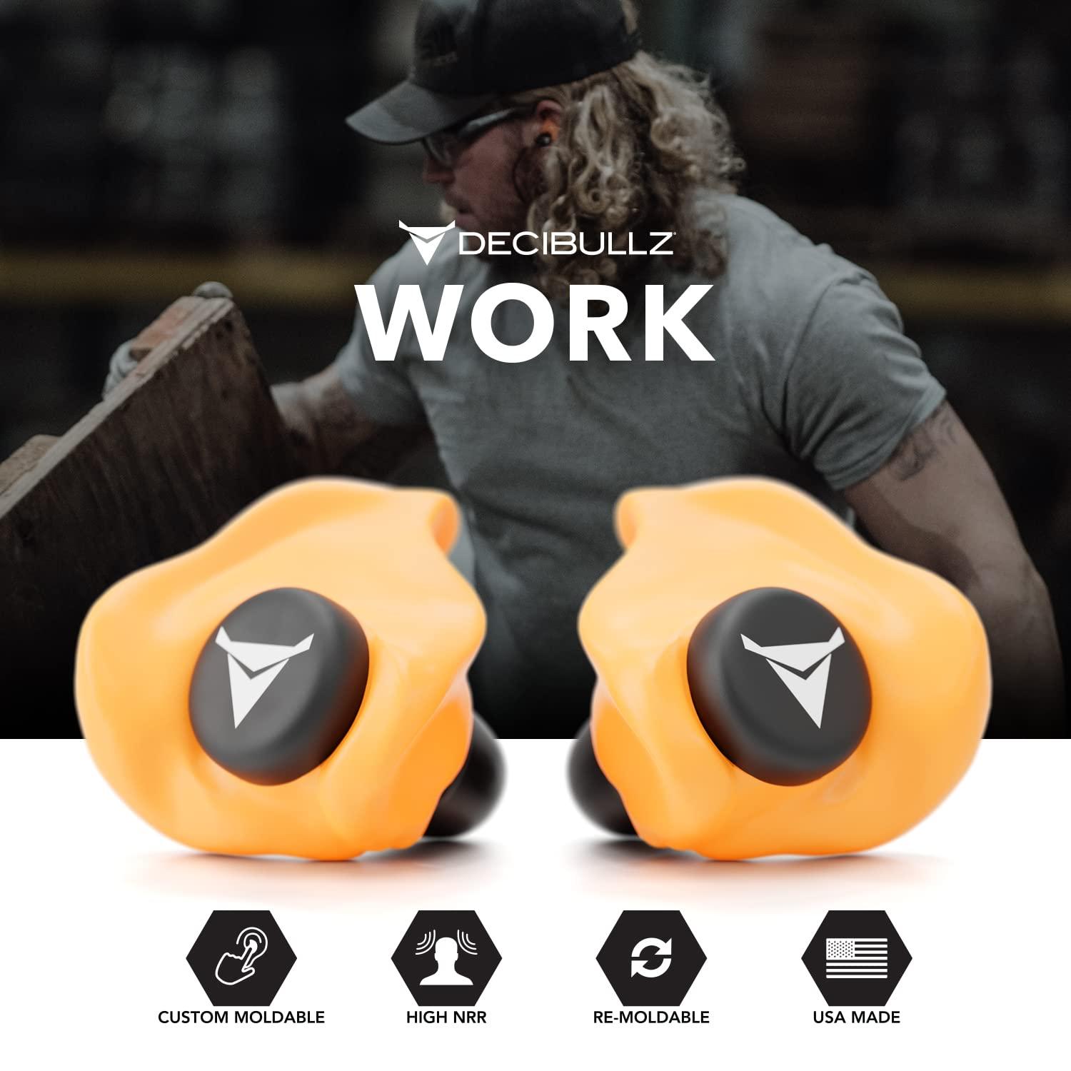 Decibullz Decibullz - Custom Molded Earplugs, 31dB Highest NRR, Comfortable Hearing Protection for Shooting, Travel, Swimming, Work and Concerts (Orange)