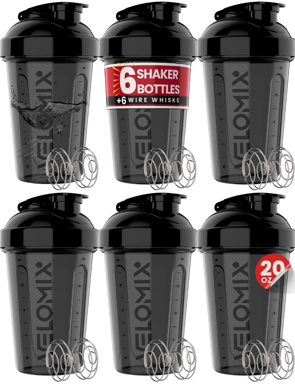 VELOMIX VELOMIX -6 PACK- Shaker Cups for Protein Shakes 20 oz - 6x Wire Whisk | Leak Proof Protein Shaker Bottle for Protein Shakes, Shaker Bottle Pack for Pre & Post Workout, Shaker Cup, Shaker Bottle Cups
