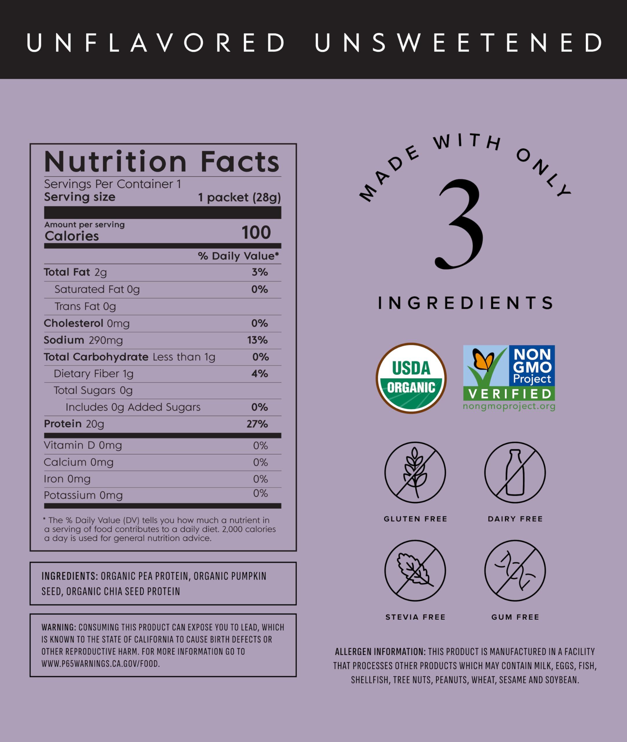 Truvani Truvani Vegan Pea Protein Powder | Unflavored | 20g Organic Plant Based Protein | 10 Travel Packets | Keto | Gluten & Dairy Free | Low Carb | No Added Sugar