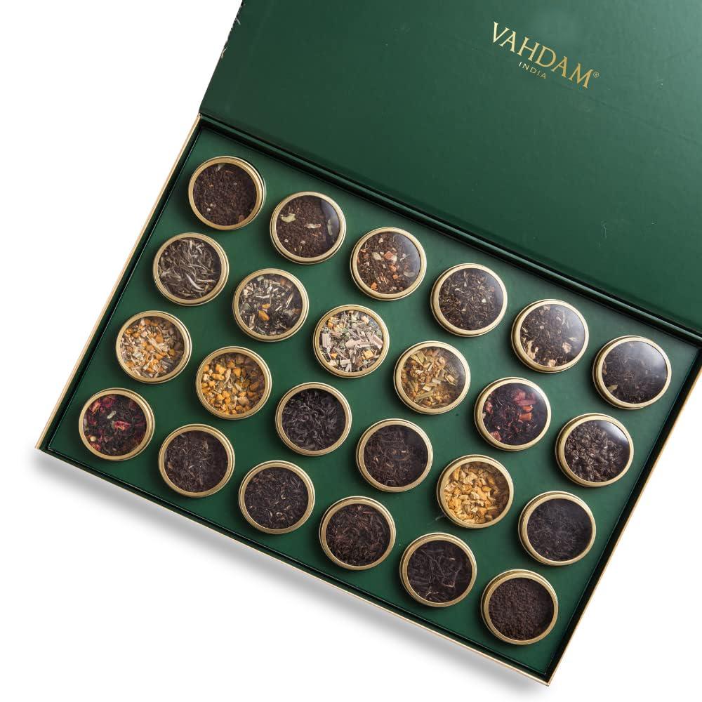 VAHDAM VAHDAM, Luxury Tea Gift Set | 24 Unique Loose Leaf Teas in Tin Caddies - Premium Tea Gift Box | Valentines Day Gifts for Women & Men
