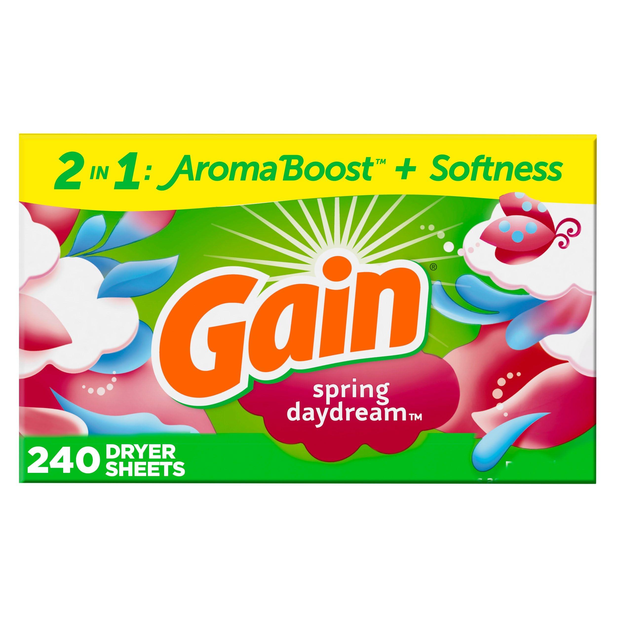 Gain Gain Dryer Sheets, 240 Count, Original Scent Laundry Fabric Softener Sheets with 2-in-1 AromaBoost Plus Softness