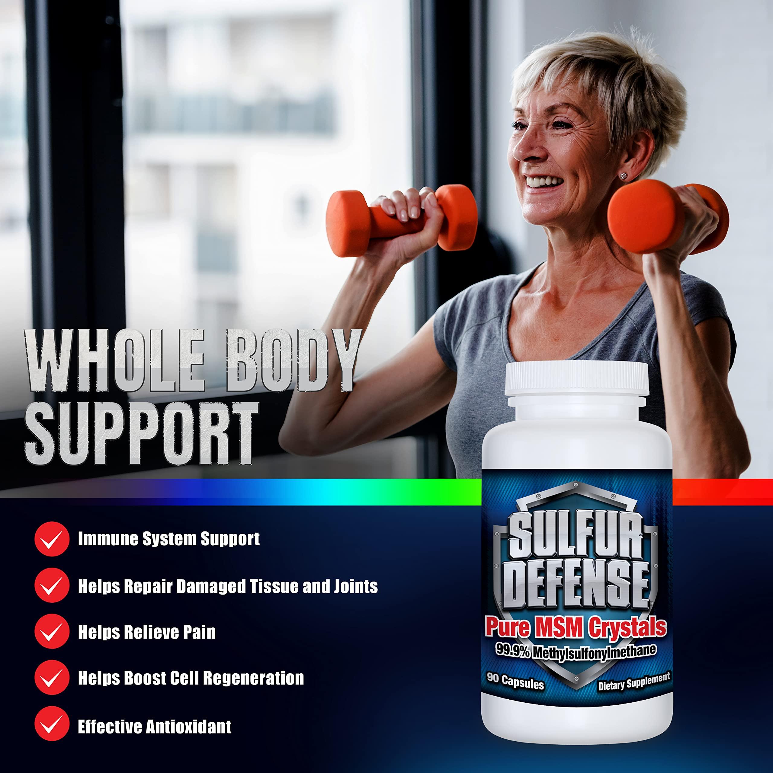 7 Lights Sulfur Defense Opti-MSM 99.9% Pure MSM Powder Capsules, Made in USA, Organic Methylsulfonylmethane, Non-GMO, Gluten-Free, Immune System Booster, Soothes Joint Pain, Younger Skin, Hair, Nails, 90 caps