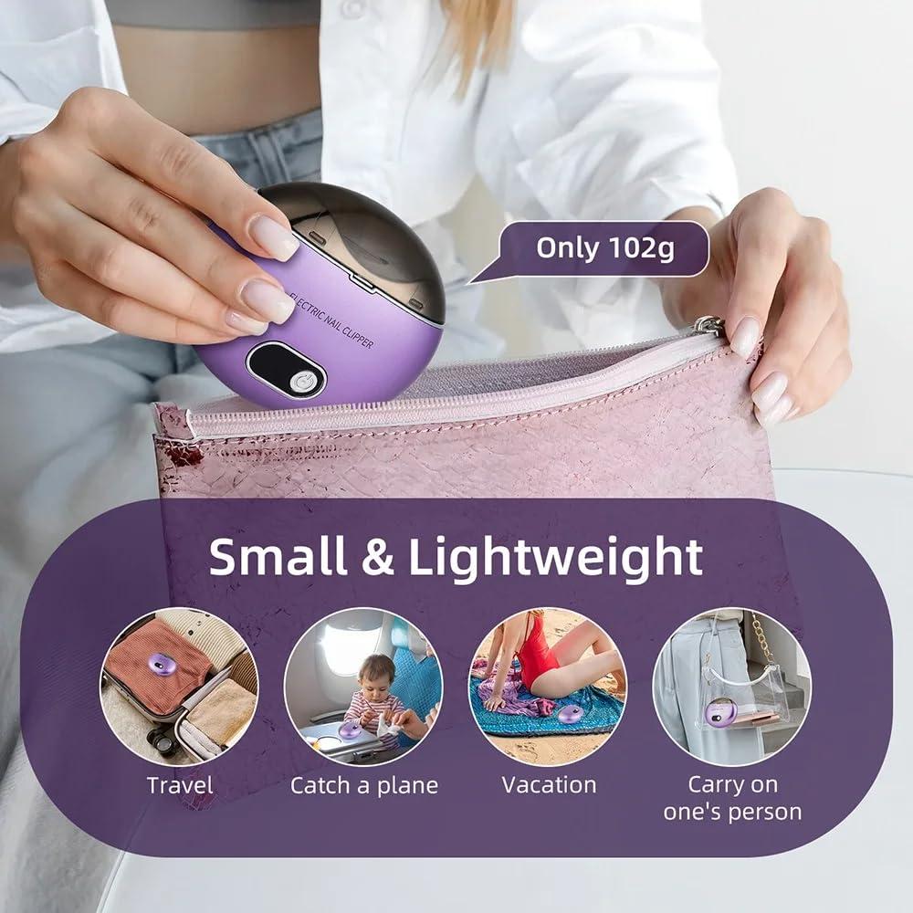 Aikertec Automatic Electric Nail Clipper,with LCD Digital Display, Safety Baby Fingernail Nail Clipper, 3-Speeds Levels and Nail Clip Storage, USB Rechargeable Suitable for Babies,Children (Purple)