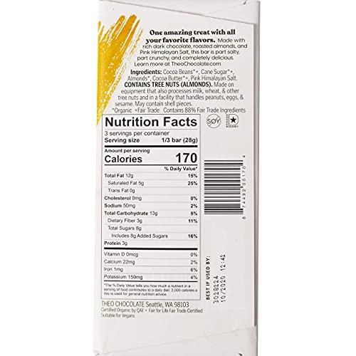 THEO Theo Chocolate Salted Almond Organic Dark Chocolate Bar, 70% Cacao, 1 Bar | Vegan, Fair Trade