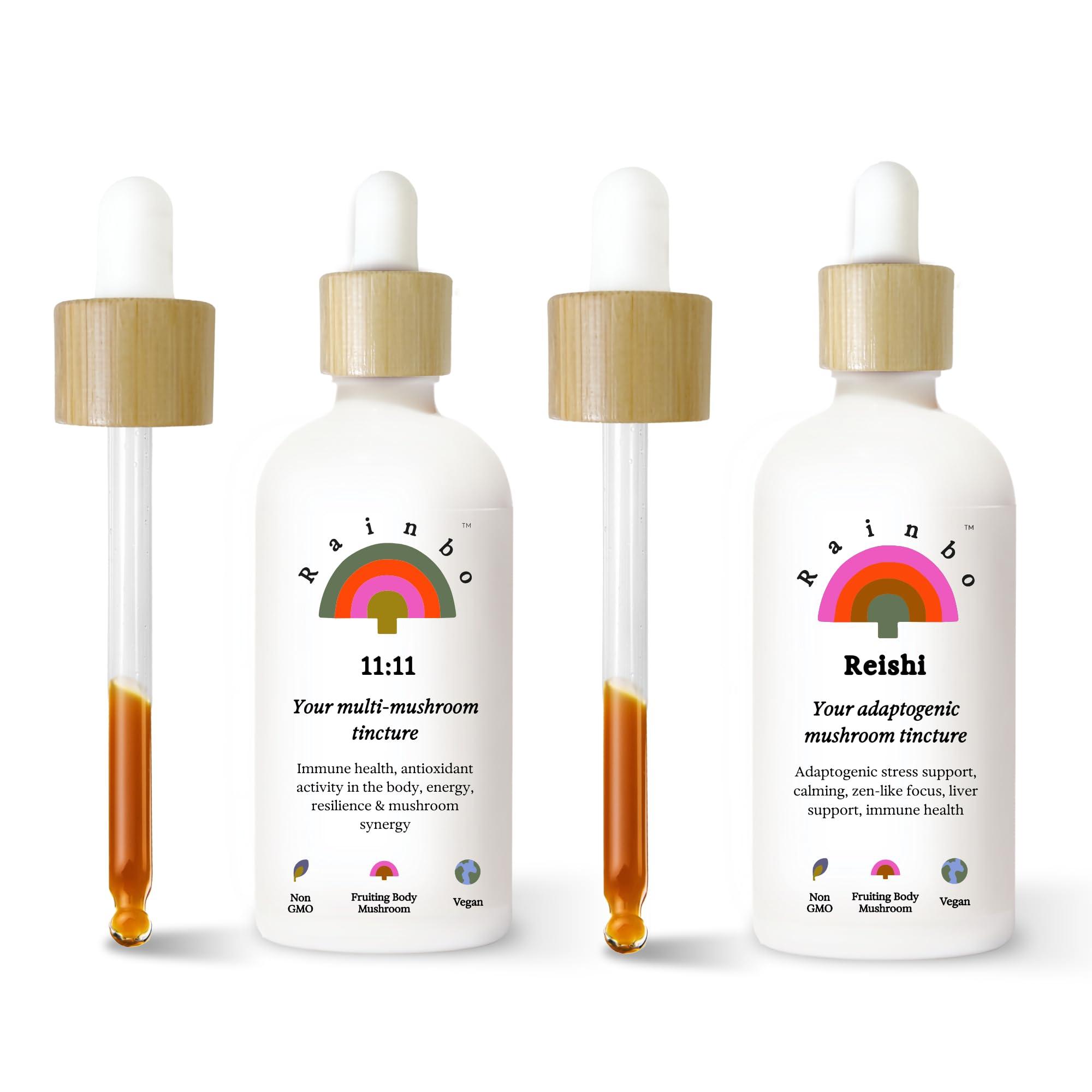 Rainbo Rainbo Mushroom Bundle, 11:11 Multi Mushroom Extract + Reishi Mushroom Tincture, Dual Extract Daily Mushroom Tinctures for Comprehensive Immune Support, Vegan Liquid Mushroom Supplements