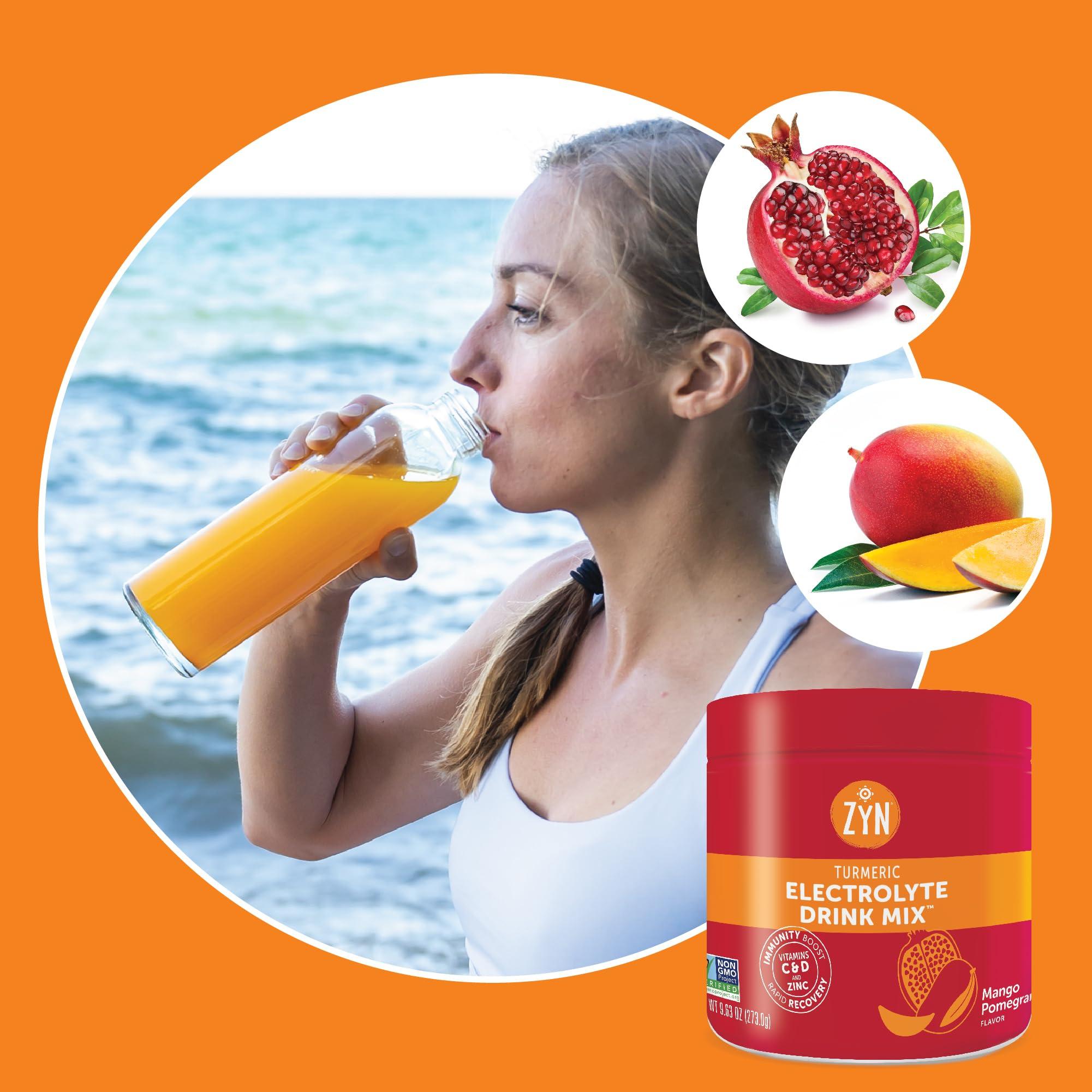 ZYN ZYN Electrolyte Drink Mix Hydration Packets (30 Servings), Mango Pomegranate Electrolytes Powder, Hydration Packets w/Turmeric Curcumin, Vitamin C & D, Zinc, Hydrate & Recover Electrolyte Powder