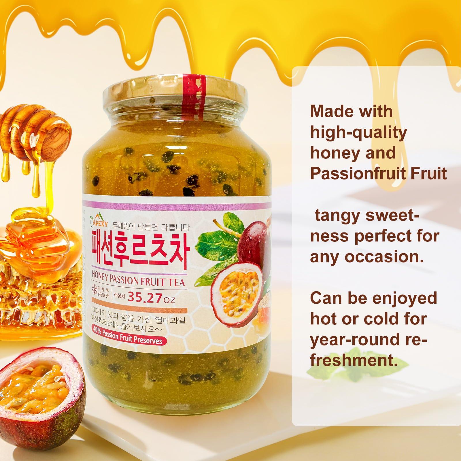 APEXY Apexy Authentic Korean Honey Passion Fruit Tea, Passionfruit Puree , Just Add Hot Water, Gourment Blend for Smoothies, Cocktails Desserts and Spread, No Artificial Colors, Versatile and Natural Delight, Made in KOREA 35.27oz (1kg). (Honey Passion Fru