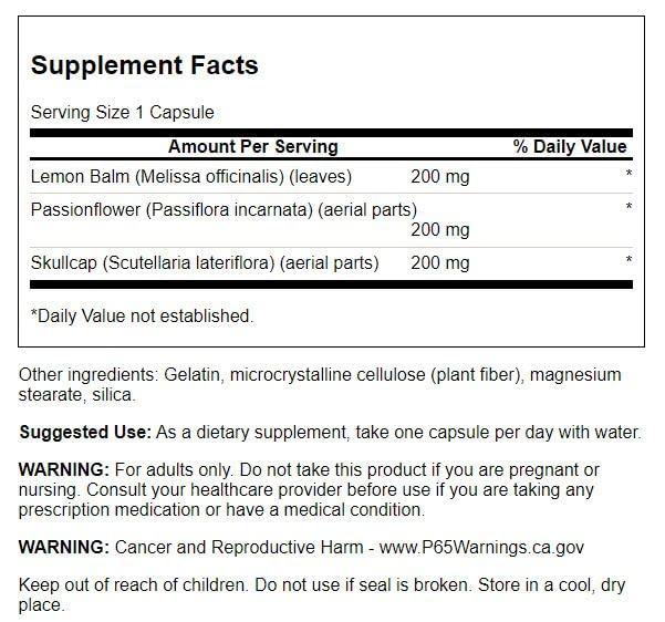 Swanson Swanson Lemon Balm Passion Flower Skullcap Complex 180 Capsules (2 Pack)