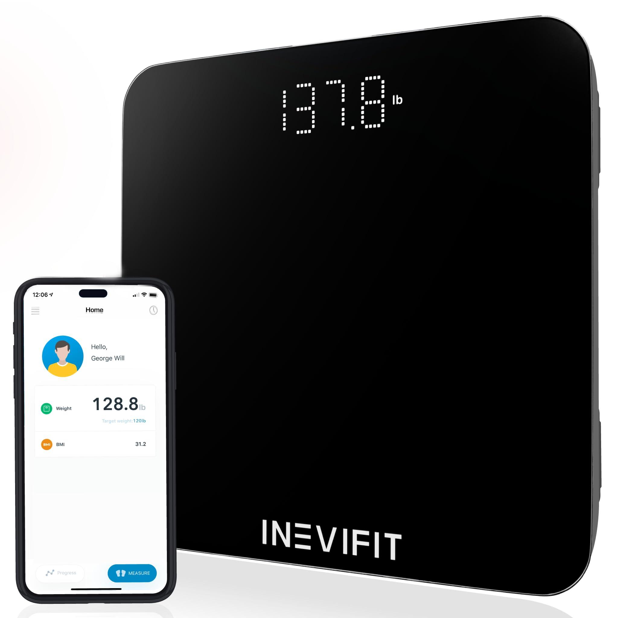 inevifit INEVIFIT Smart Bathroom Scale, Highly Accurate Bluetooth Digital Bathroom Body Weight Scale, Precisely Measures Weight & BMI for Unlimited Users (S-Black)