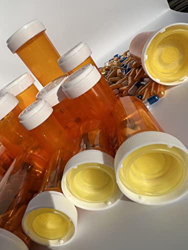 The Plastic Lab 12 Dram Plastic Pill Bottles with Child-Resistant Cap (pack of 275 bottles) , Amber Reversible Cap Prescription Vials , Plastic Medicine Containers, Push Down and Turn - Airtight Pharmacy Pill Bottles