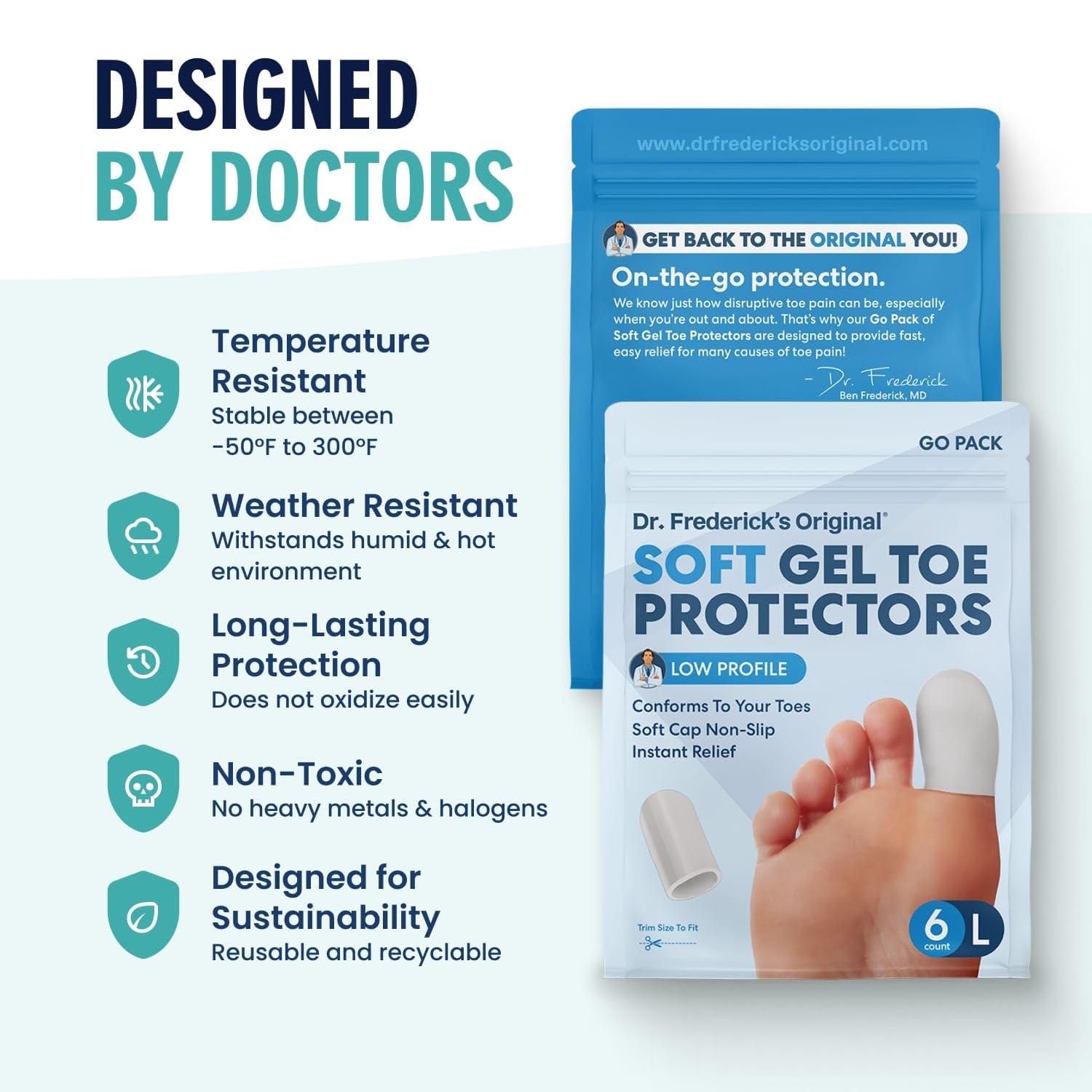 Dr. Frederick's Original Dr. Frederick\'s Original Soft Gel Toe Protectors for Men & Women - 6 ct - Toe Caps for Foot Pain Relief - Sleeves for Ingrown Toenails, Corns, Calluses, and Blisters - Large - White