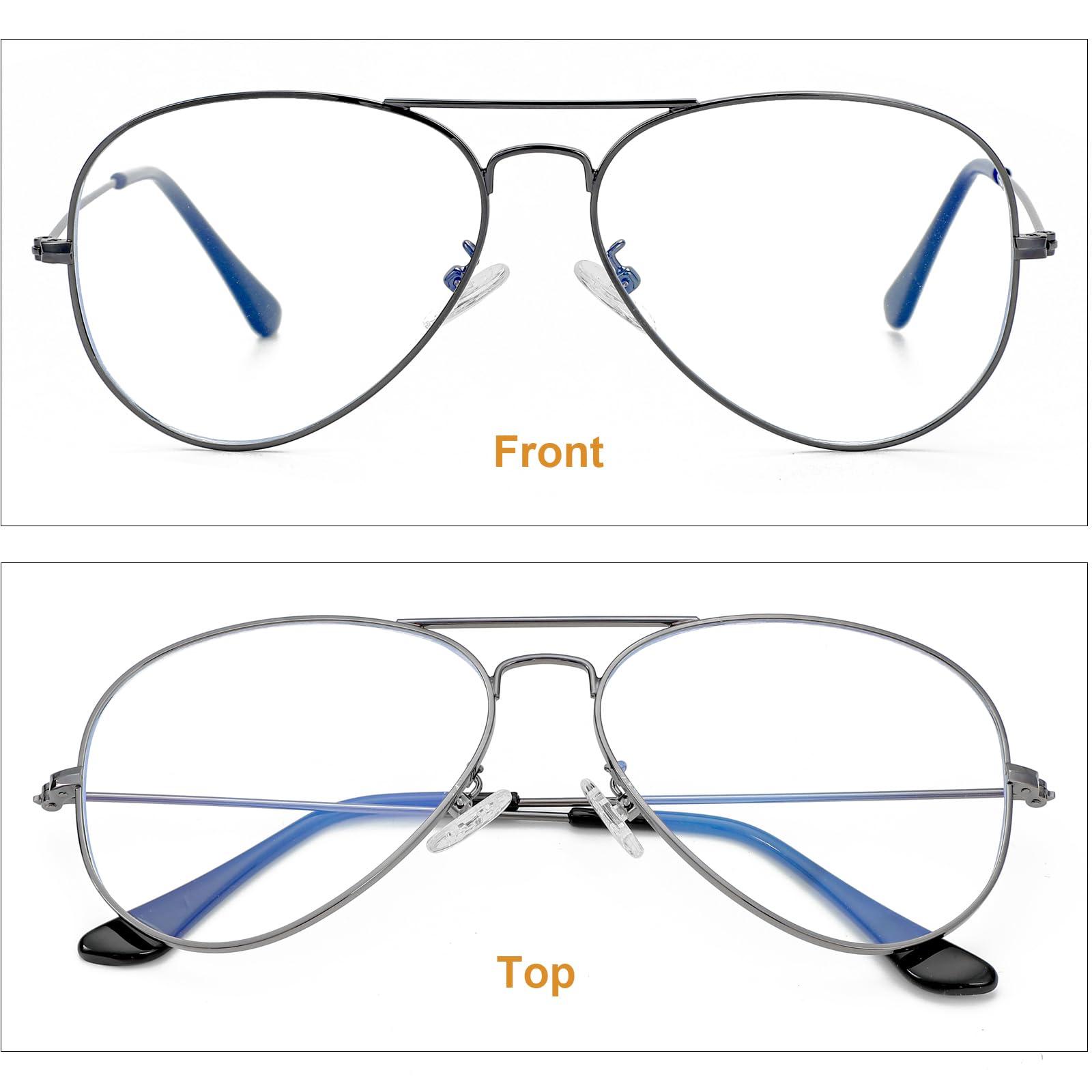 Gleyemor Classic Aviator Blue Light Glasses for Women Men, Metal Frame Clear Lens Eyeglasses (Gunmetal)