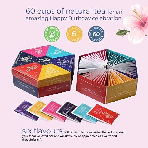 ACORUS Acorus Happy Birthday Tea Gift Sets | Assorted Tea Set Birthday Present to Those Who We Care about | Herbal Fruit and Black Tea Variety Pack with Warm Wishes Written all Over the Box | 60 Tea Bags