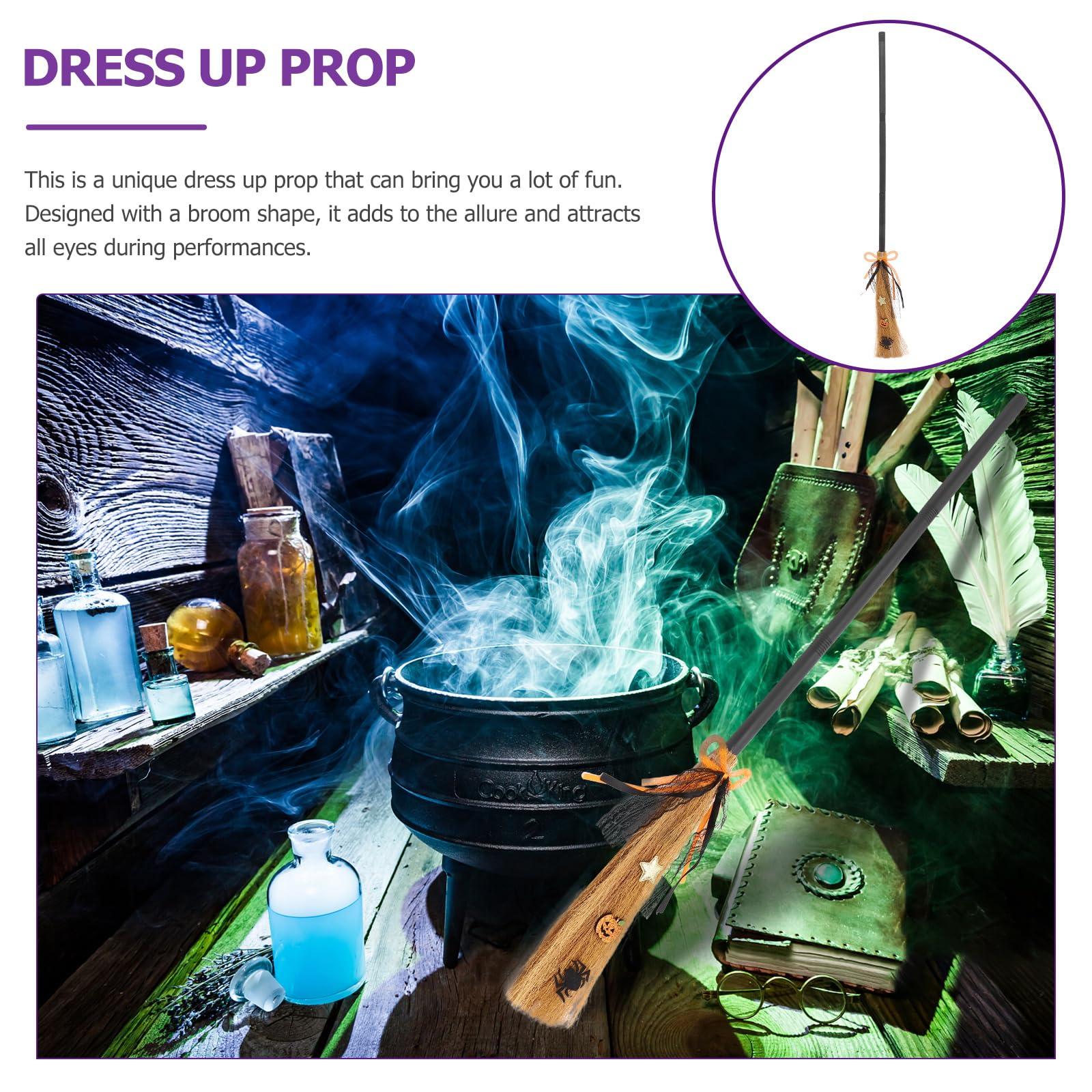 LOGOFUN LOGOFUN Halloween Witch Broom Witch Broomstick with Ribbon Plastic Witch Broom Prop for Kids Adults Party Cosplay Costume Accessories - Orange