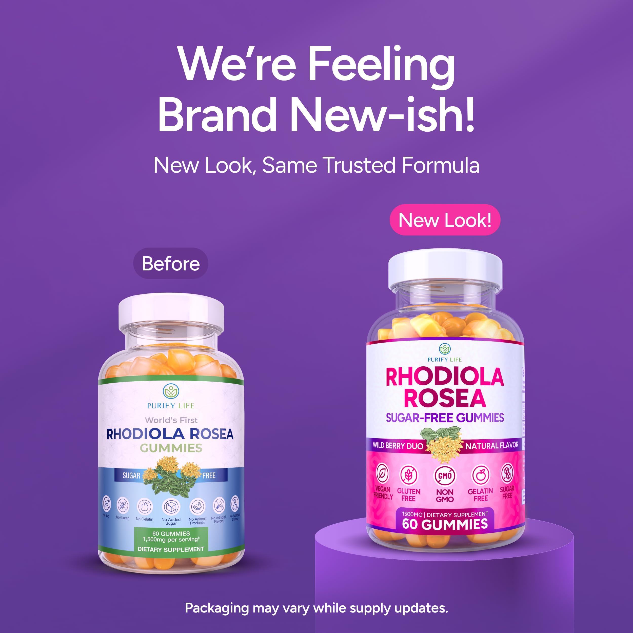 Purify Life Sugar-Free Rhodiola Rosea Gummies (1500mg/Serving) Adaptogenic Rhodiola Rosea Supplement & Cortisol Blocker for Performance, Stamina, Mood & Motivation - Non-GMO, 60 Vegan Chews, No Capsules or Pills