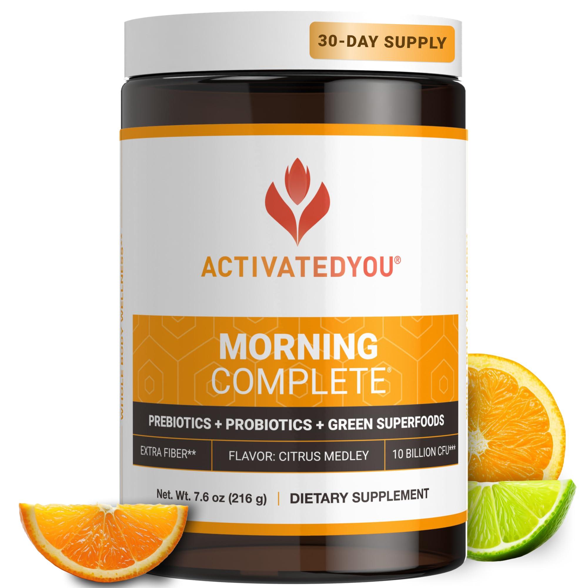 ACTIVATEDYOU ACTIVATEDYOU Morning Complete Daily Wellness Greens Superfood Drink Mix for Gut Health w/Prebiotics, Probiotics, Antioxidants, Green Superfoods, 10 Billion CFUs, 30 Servings (Citrus)