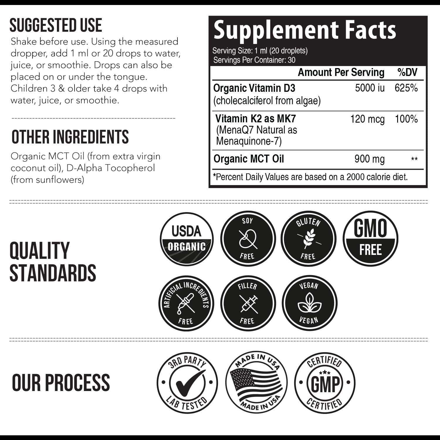 Triquetra Health Organic Plant D3+K2 (5000 iu D3) All-Trans MK7 from MenaQ7 (120 mcg K2) 100% Organic & Plant-Based Sublingual D3 Drops (Cholecalciferol), 100% Vegan, Supports Immunity, and Bone, (1oz-2Pack)
