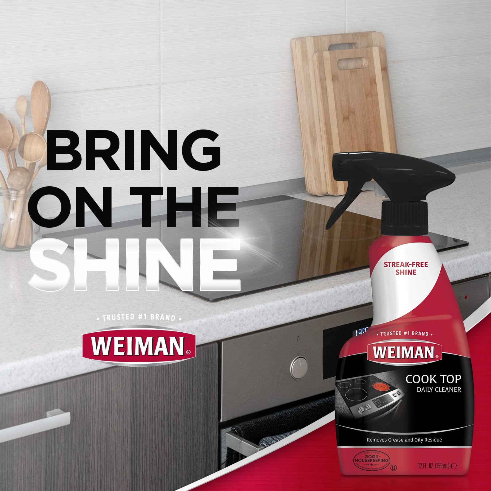 Weiman Weiman Glass Cooktop Cleaner & Polish For Daily Use on Ceramic, Induction Stove Top, Removes Grease & Oily Residue, Streak Free Shine, 12 oz, 2 Pack, Micro Fiber Buffing Towel