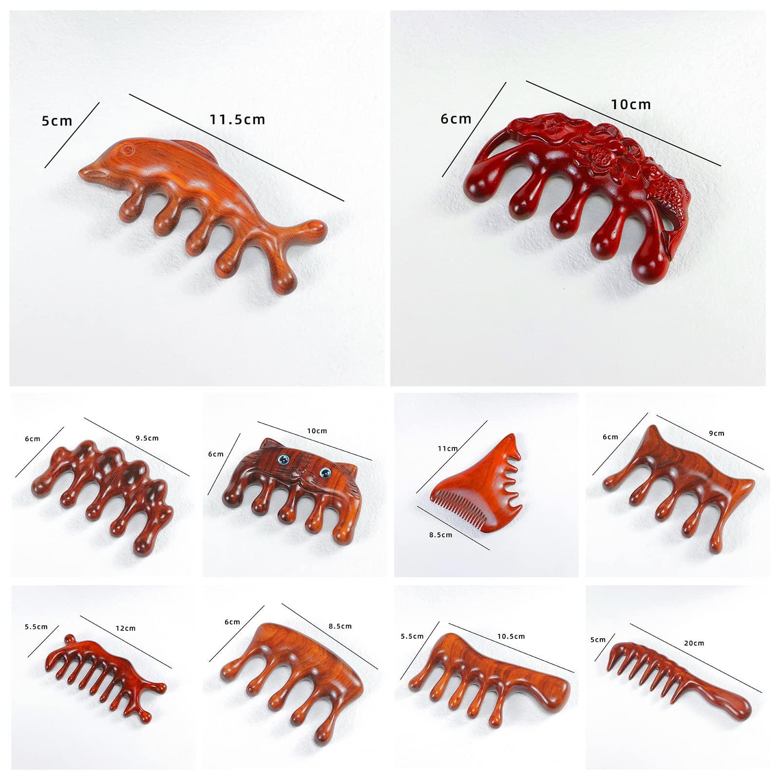 leasote Natural Sandalwood Wood Massage Hair Comb, 5/8 Teeth Meridian Head Scalp Massage Comb Anti-static, Body Massager for Men and Women I