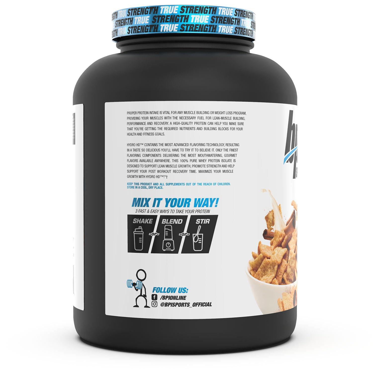 BPI Sports BPI Sports Hydro HD - 100% Hydrolyzed Whey Protein Powder - Muscle Growth, Recovery, 25g of Protein, Low Carb, Low Sugar, Fast Absorbing (68 Servings, Cinnamon Cereal)