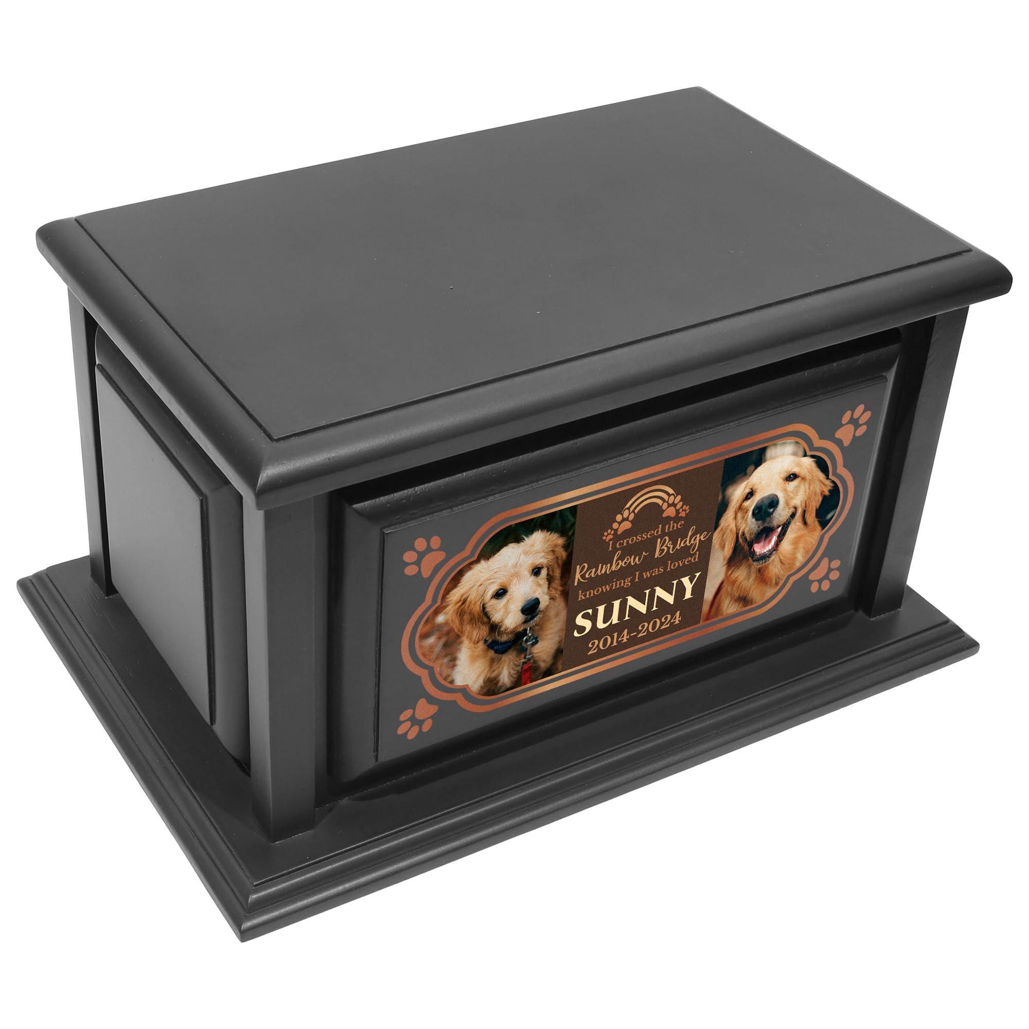 Basic Fundamentals 250lbs Personalized Pet Urns Made of Solid Pine Wood, Custom Urn Box for Dog Ashes, Large Burial and Cremation Urns for Dog Memorial, Black Wood Color (Design 12)