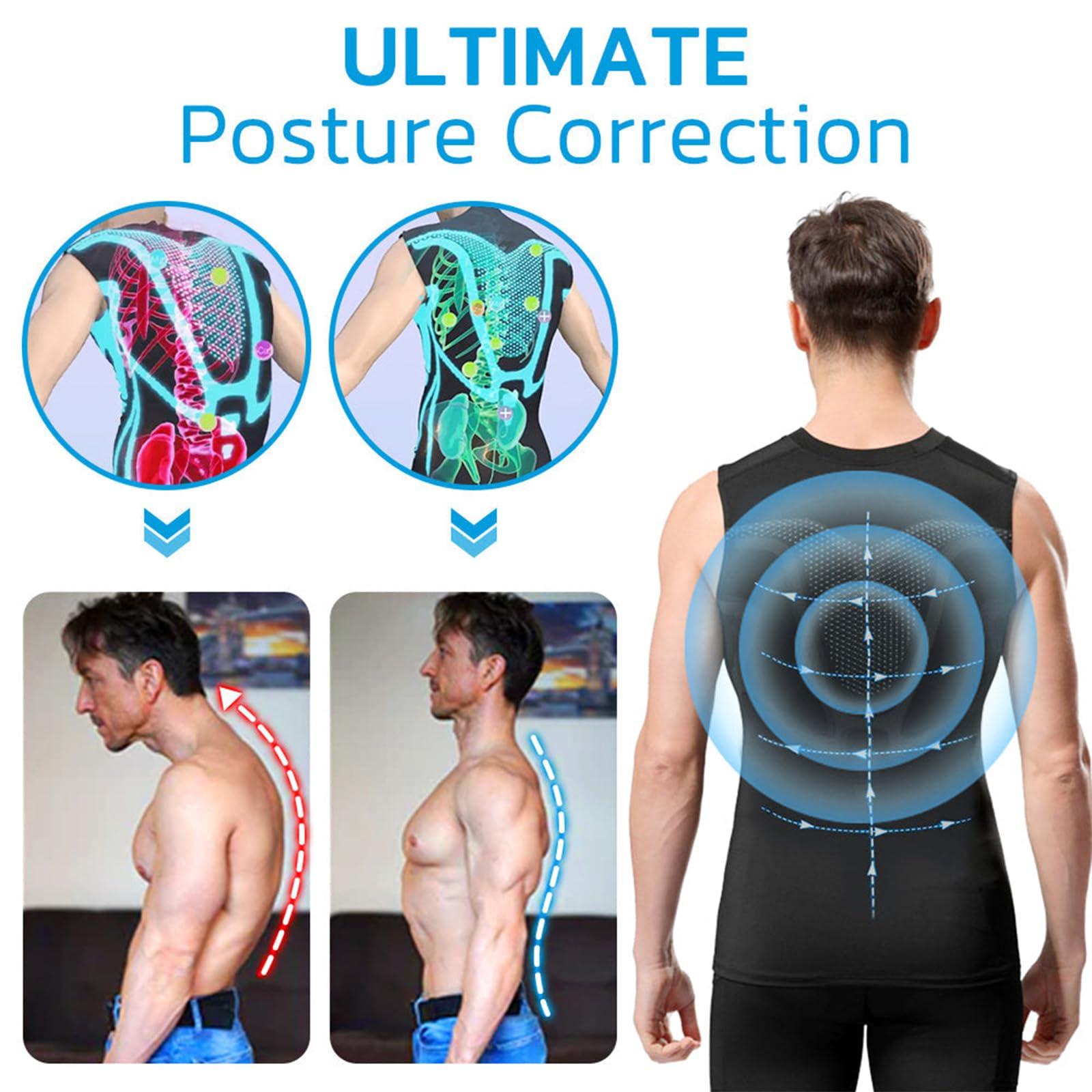 ASSOYEZ Menionic Tourmaline Posture Corrector Vest, Back Posture Corrector for Men, corrector de postura para hombre (Black+Gray,XL)
