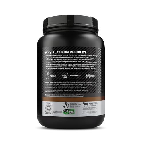 Optimum Nutrition Optimum Nutrition Platinum Rebuild, Premium Platinum Blend Protein Powder with Creatine Monohydrate, Dark Chocolate, 20 Servings