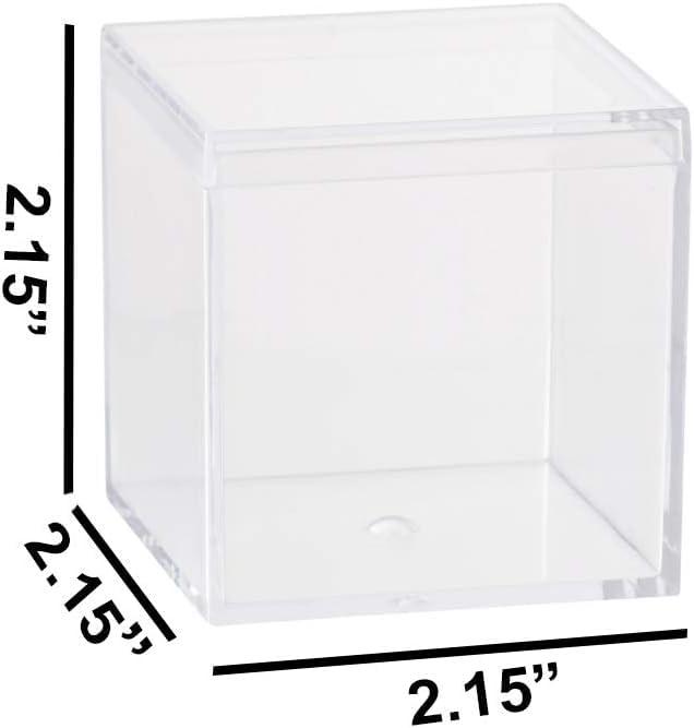 Hammont Hammont Clear Acrylic Box - Square Cube Home Storage Boxes - Bathroom Organizers | Kitchen | Office Containers - Display Box with Lid - Party Favor Gift Boxes | Measures 2.15\"x2.15\"x2.15\" | 12 Pack