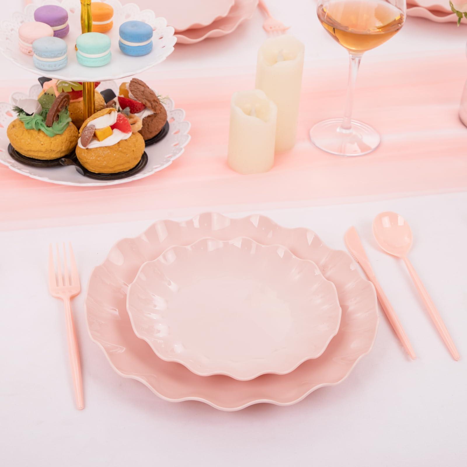 LIYH Love in your heart LIYH 24pcs Pink Plates Reusable, Pink Plastic Plates Durable and Microwave Dishwasher Safe, Baby Shower Plates, Light Weight Daisy Plastic Plates for Wedding Party Birthday